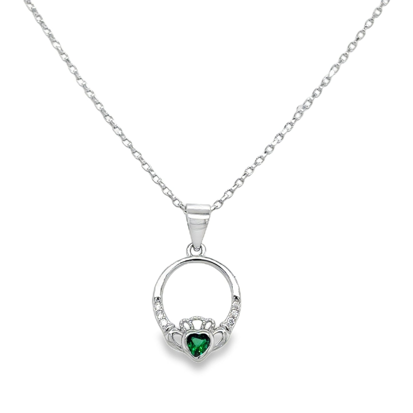Sterling Silver Green CZ Claddagh Pendant