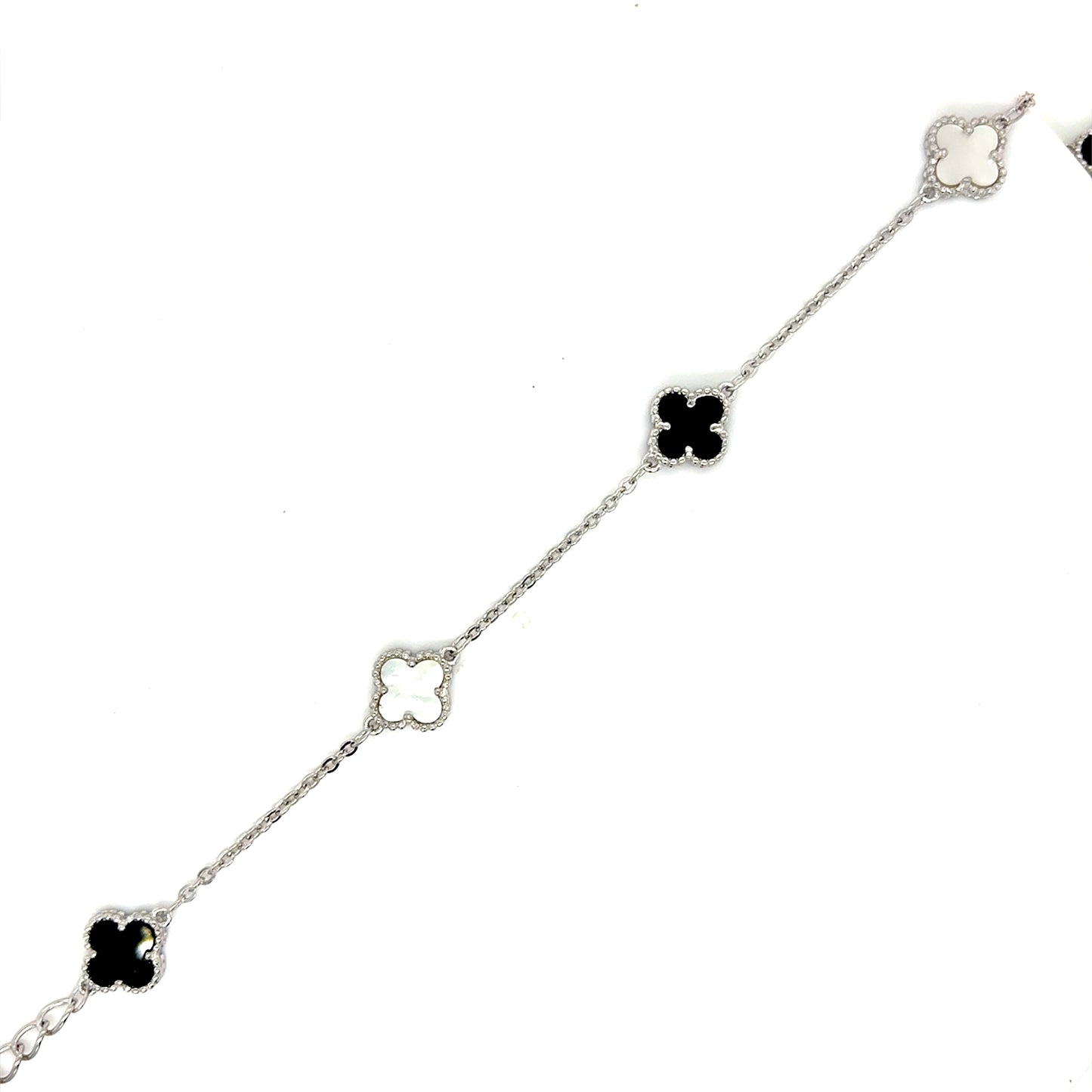 Sterling Silver Mother of Pearl and Black Clover Scatter Bracelet