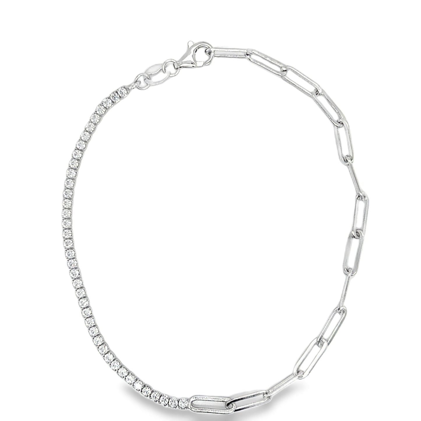 Sterling Silver CZ Tennis and Paperlink Bracelet