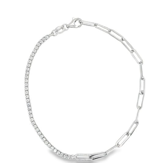 Sterling Silver CZ Tennis and Paperlink Bracelet