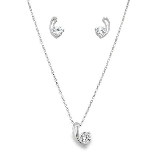 Sterling Silver CZ Swirl Pendant and Earring Set