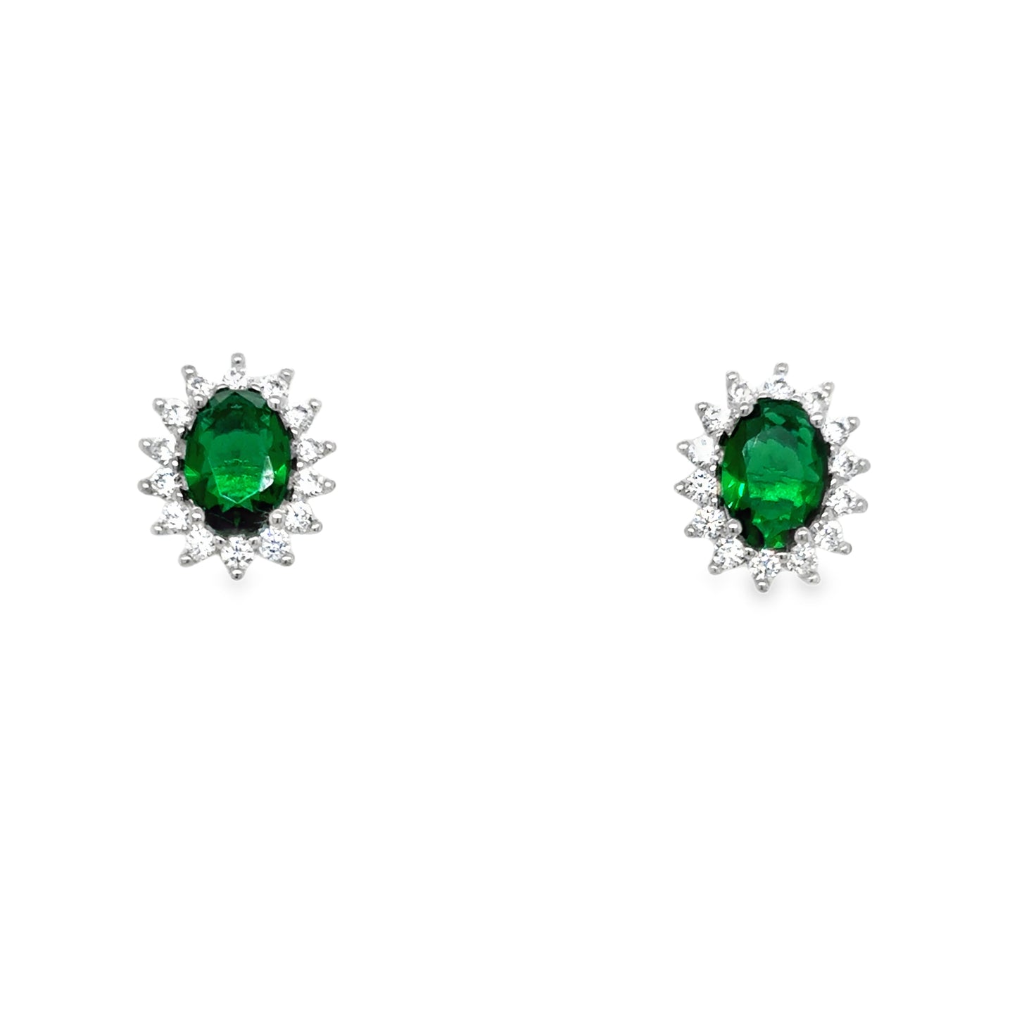 Sterling Silver Oval Green CZ Cluster Pendant and Earring Set