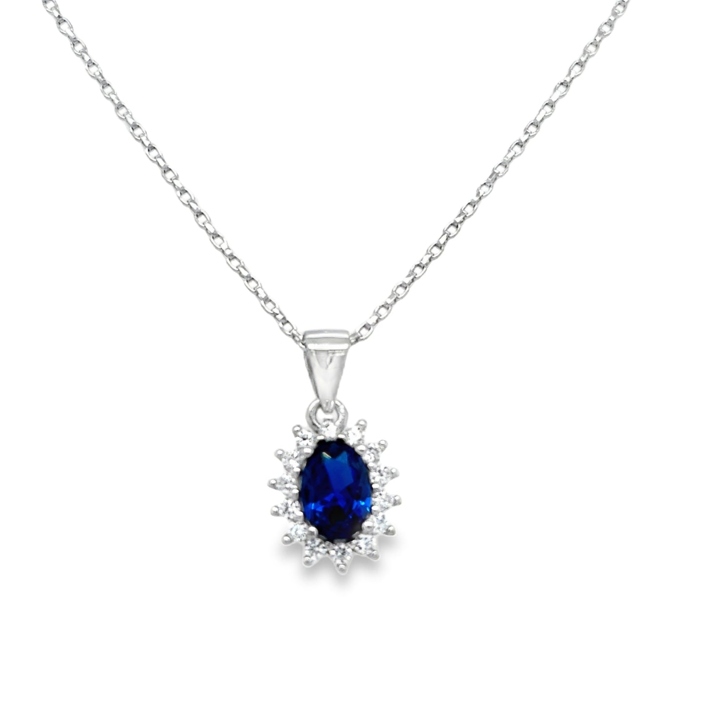 Sterling Silver Oval Blue CZ Cluster Pendant and Earring Set