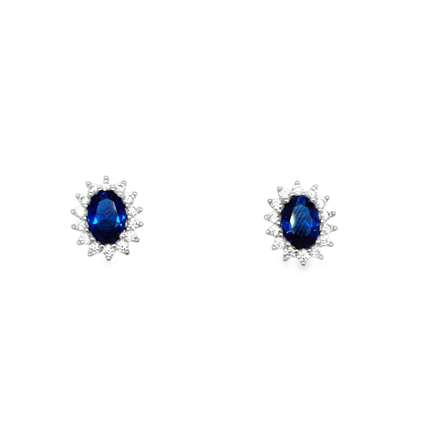 Sterling Silver Oval Blue CZ Cluster Pendant and Earring Set