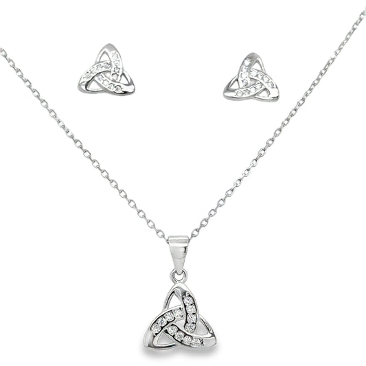 Sterling Silver CZ Trinity Knot Pendant and Earring Set