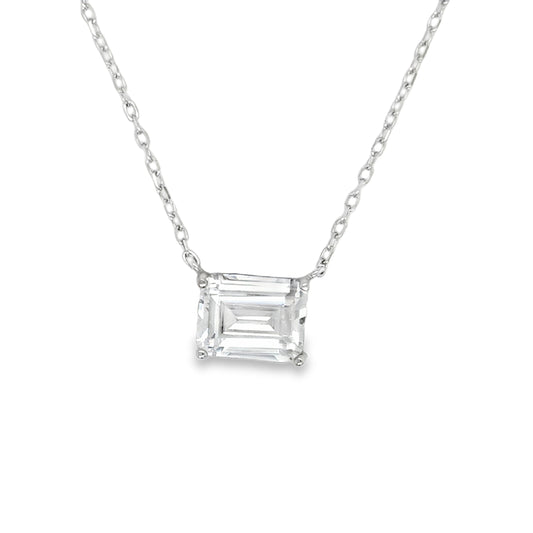 Sterling Silver Emerald Cut CZ Solitaire Necklet