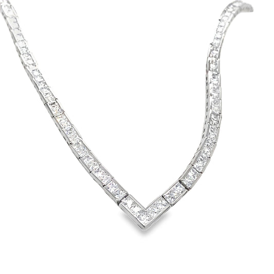 Sterling Silver V Shape Channel Set Tennis Necklet