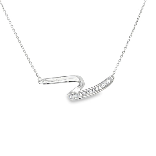 Sterling Silver Polished and Channel Set CZ Swirl Necklet
