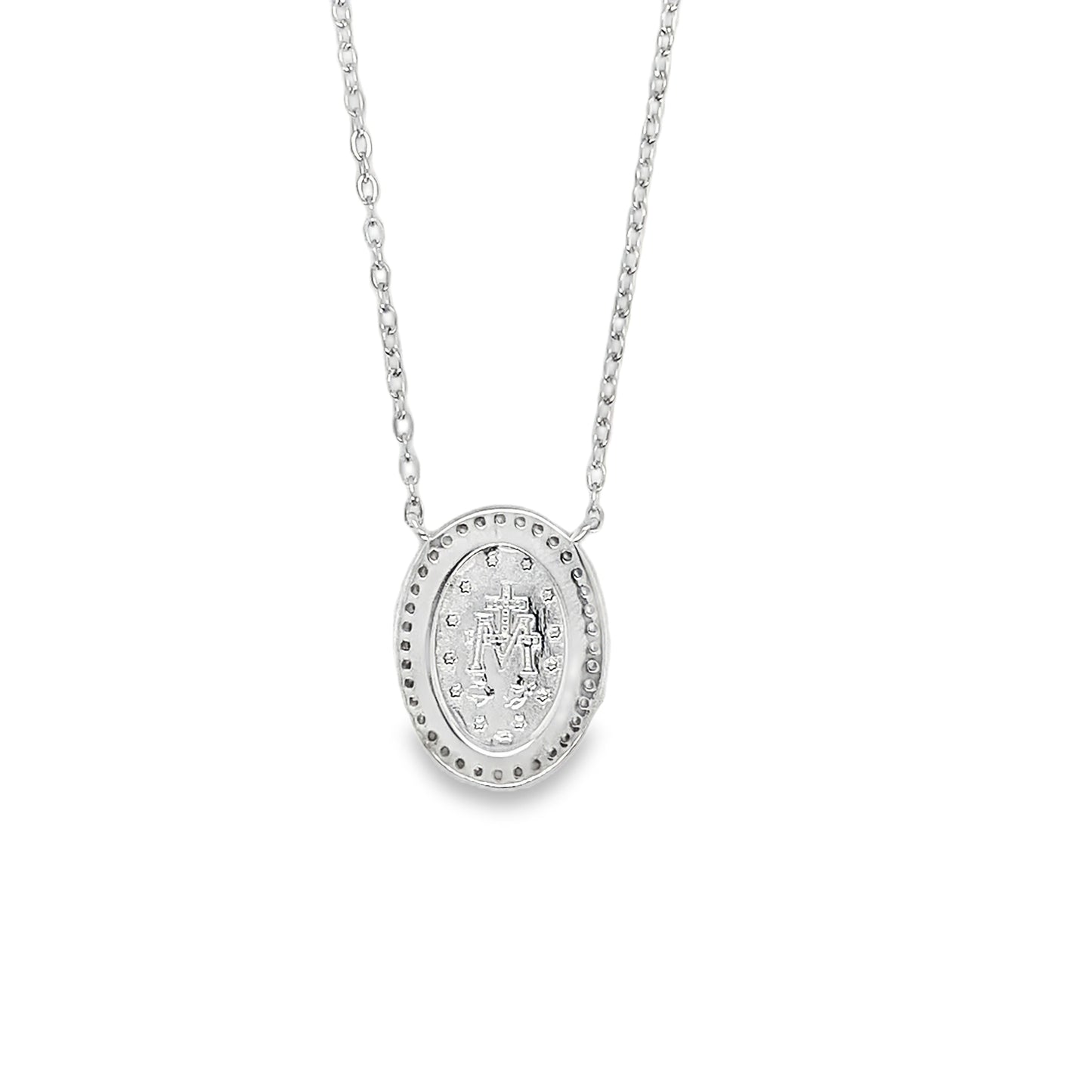 Sterling Silver Miraculous Medal Necklet with CZ Halo