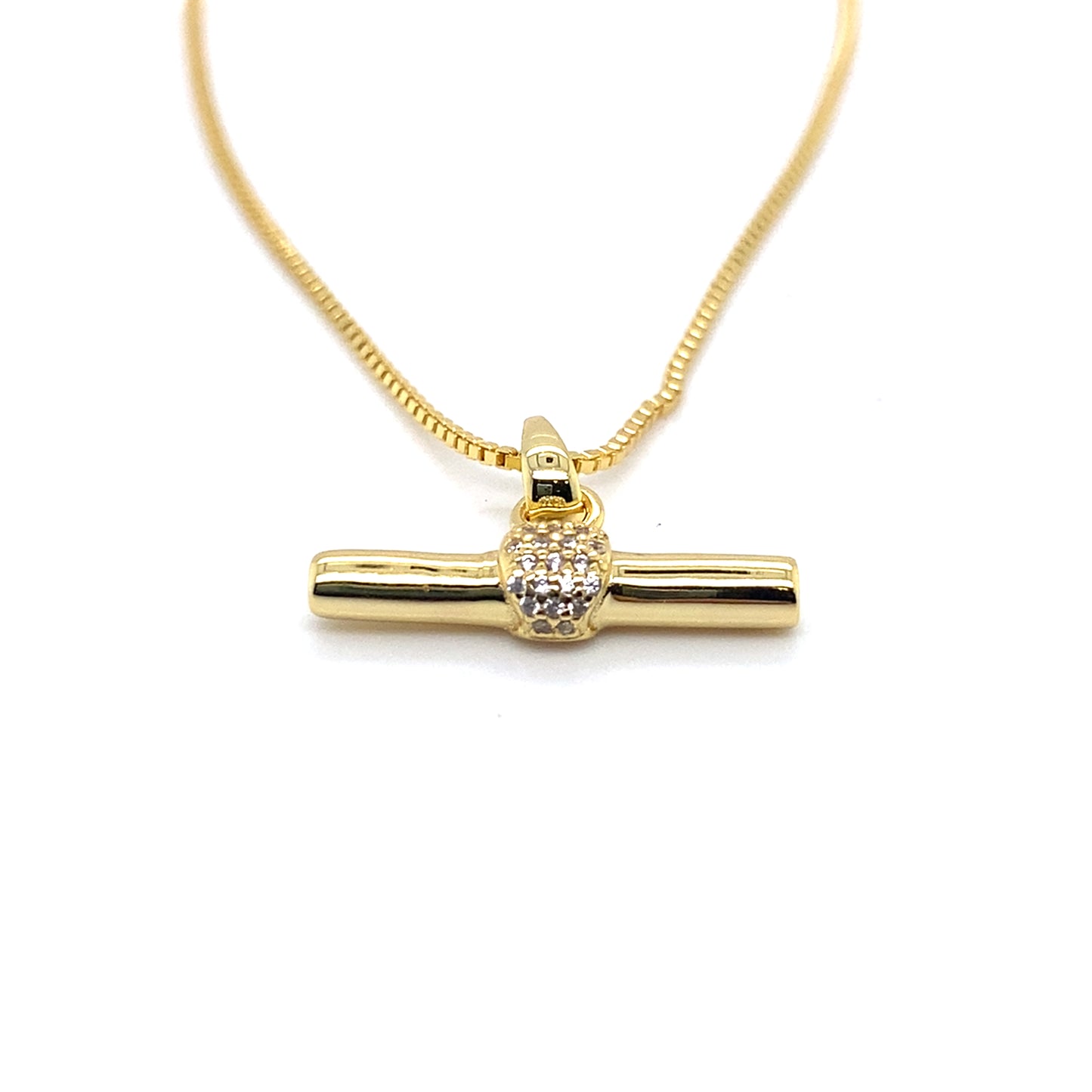 Sterling Silver Gold Plated CZ Set T-Bar Box Link Necklet
