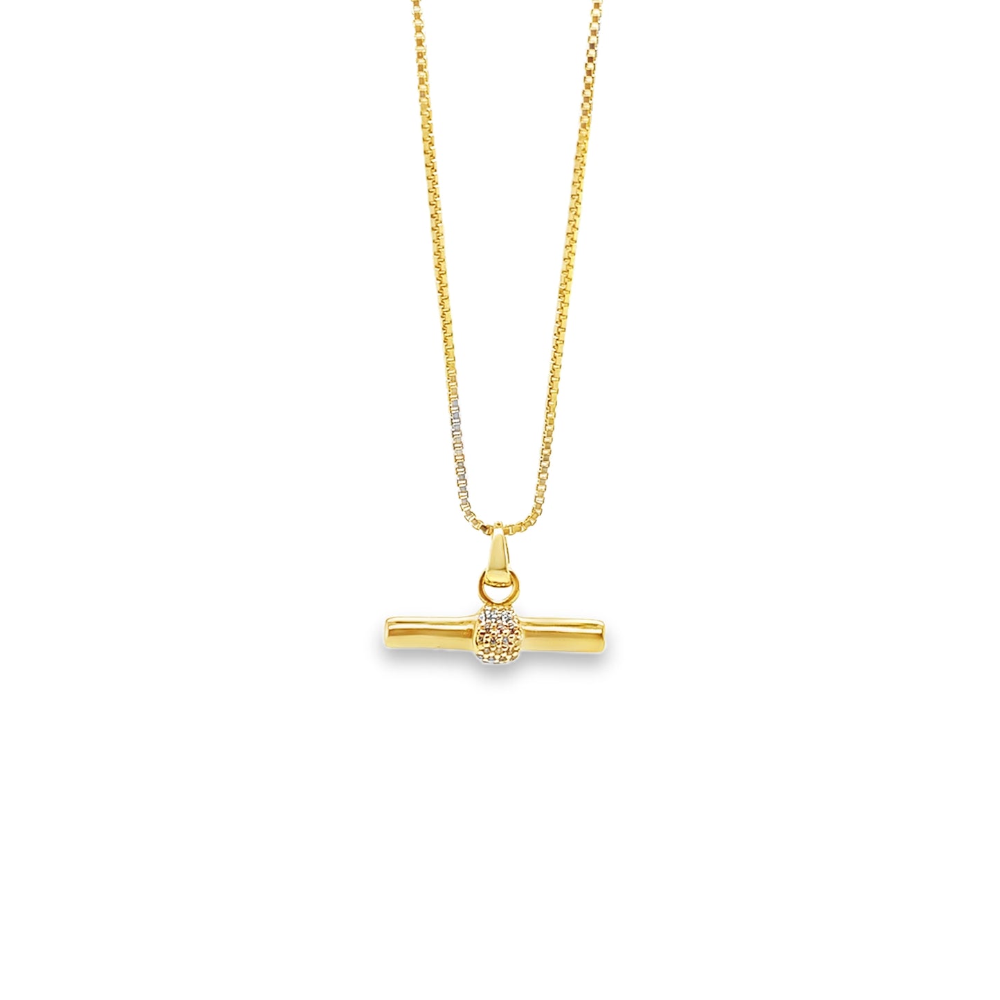 Sterling Silver Gold Plated CZ Set T-Bar Box Link Necklet