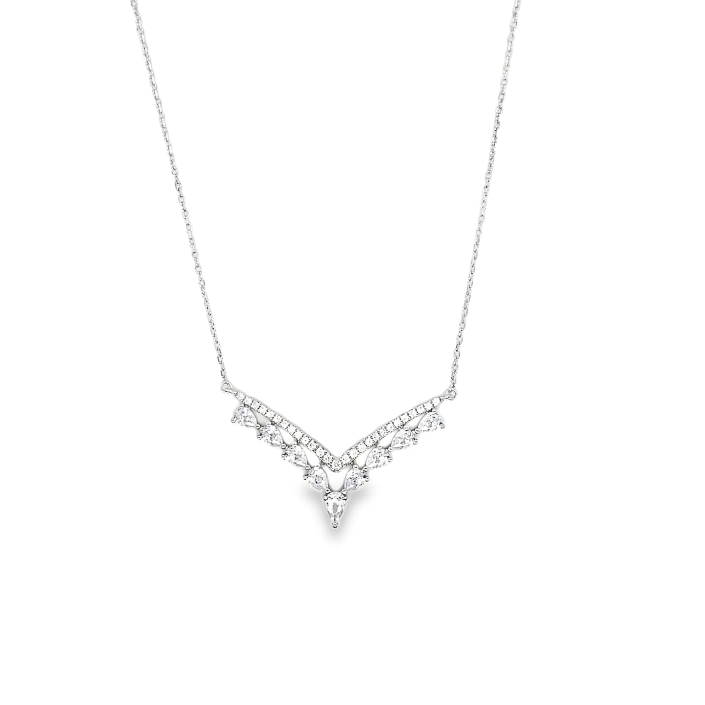 Sterling Silver V-Shape Fancy CZ Hammock Necklet