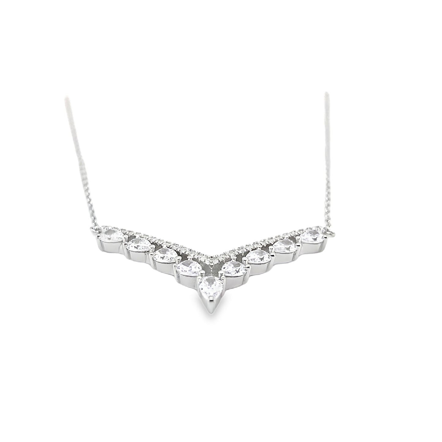 Sterling Silver V-Shape Fancy CZ Hammock Necklet