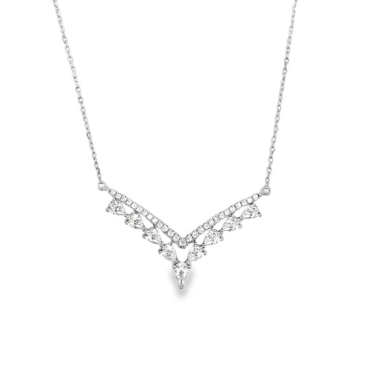 Sterling Silver V-Shape Fancy CZ Hammock Necklet