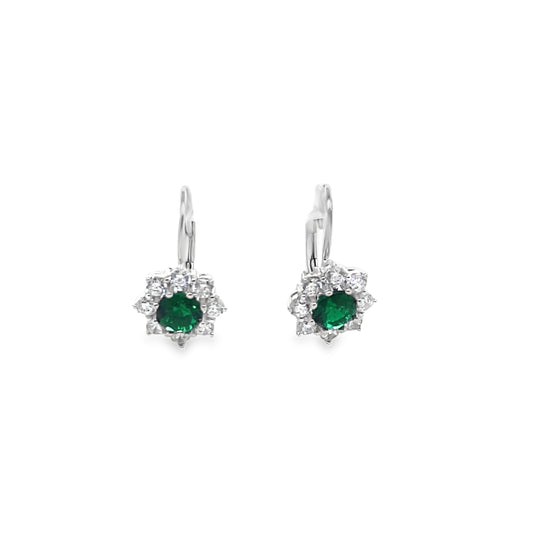 Sterling Silver Green CZ Flower Cluster Hinge Earrings
