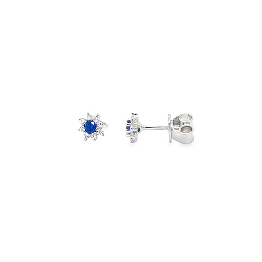 Sterling Silver Blue & CZ Flower Cluster Earrings