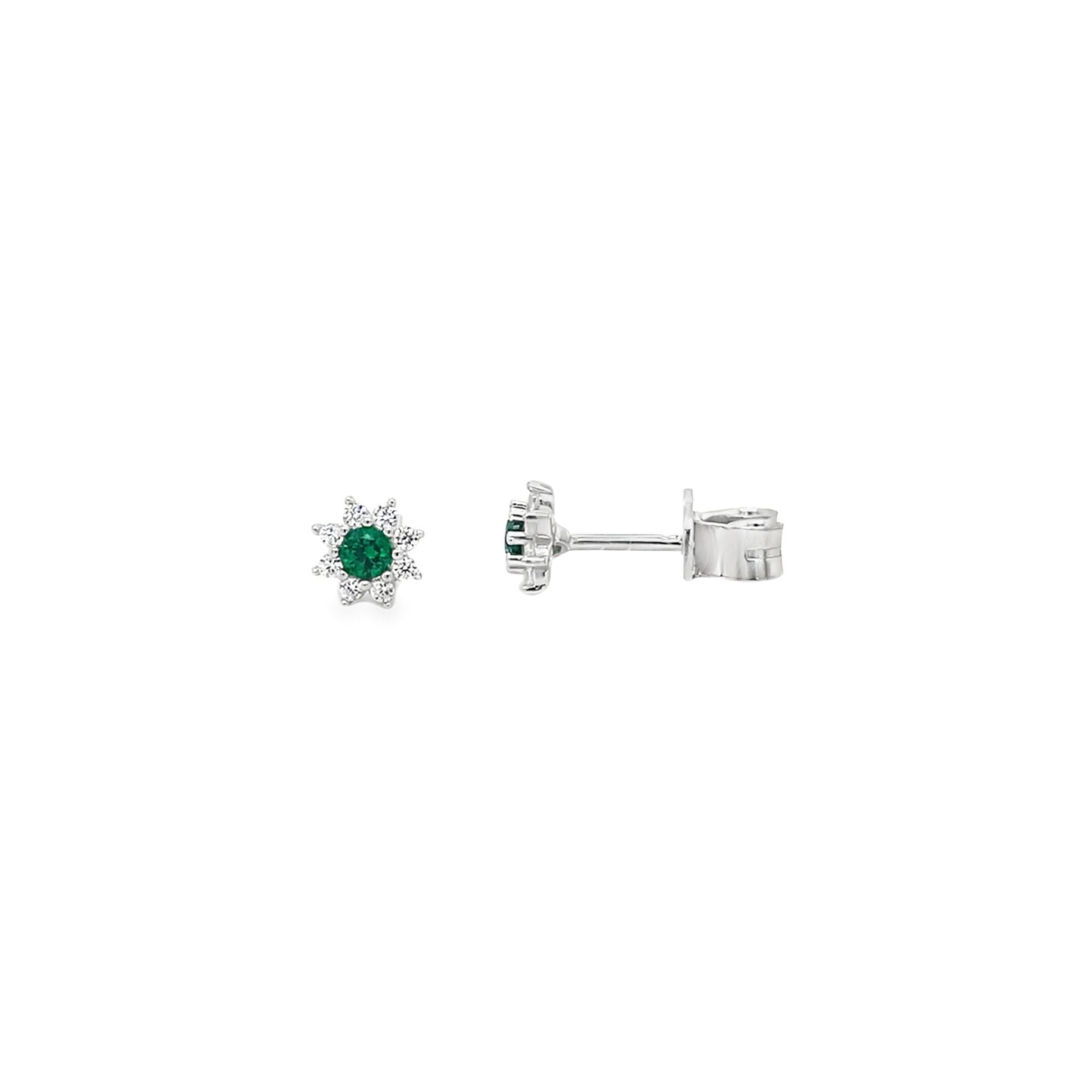 Sterling Silver Green & CZ Flower Cluster Earrings
