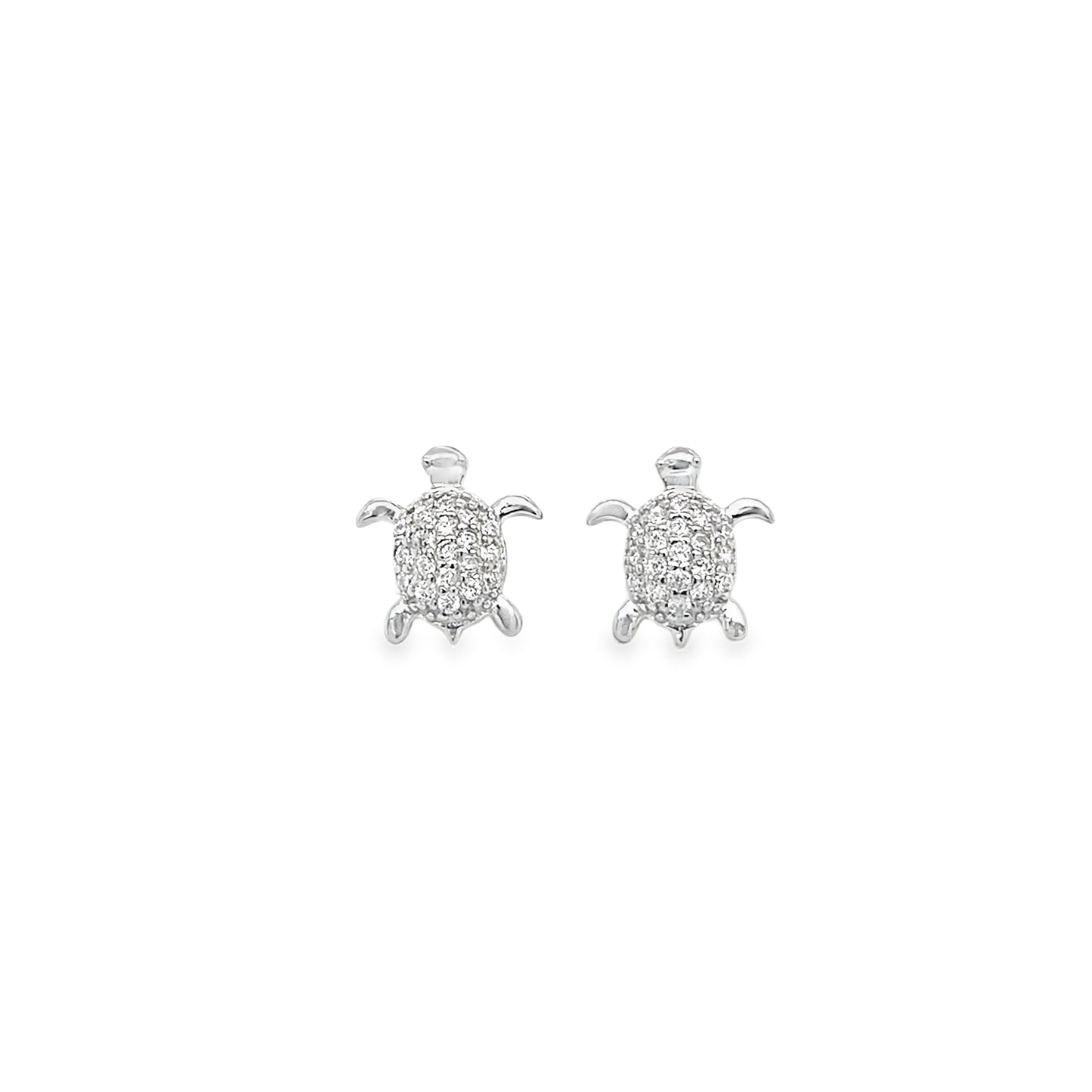 Sterling Silver Kids CZ Pave Turtle Earrings