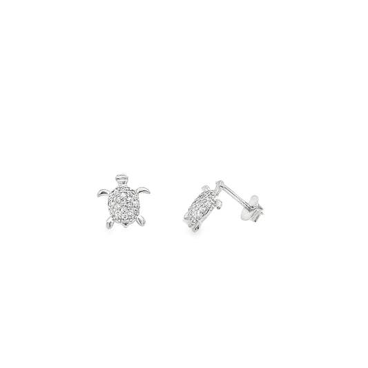 Sterling Silver Kids CZ Pave Turtle Earrings