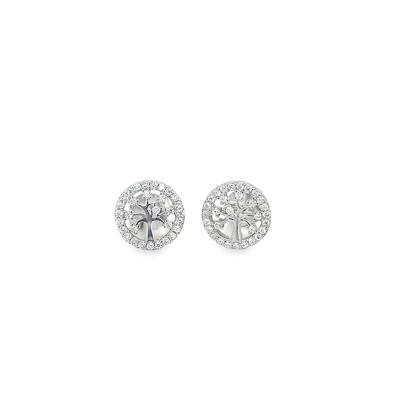 Sterling Silver CZ Tree Of Life Earrings