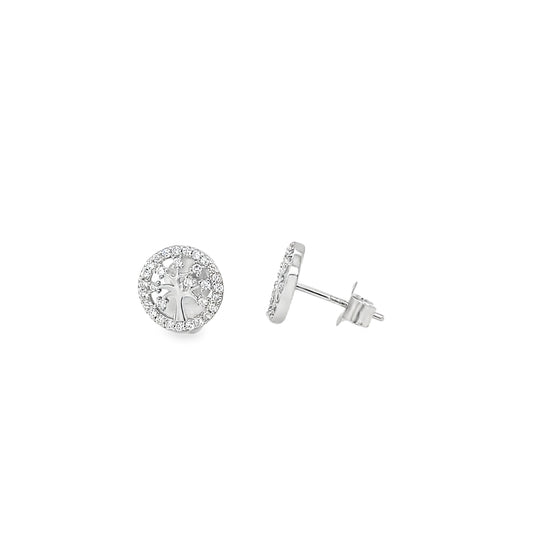 Sterling Silver CZ Tree Of Life Earrings