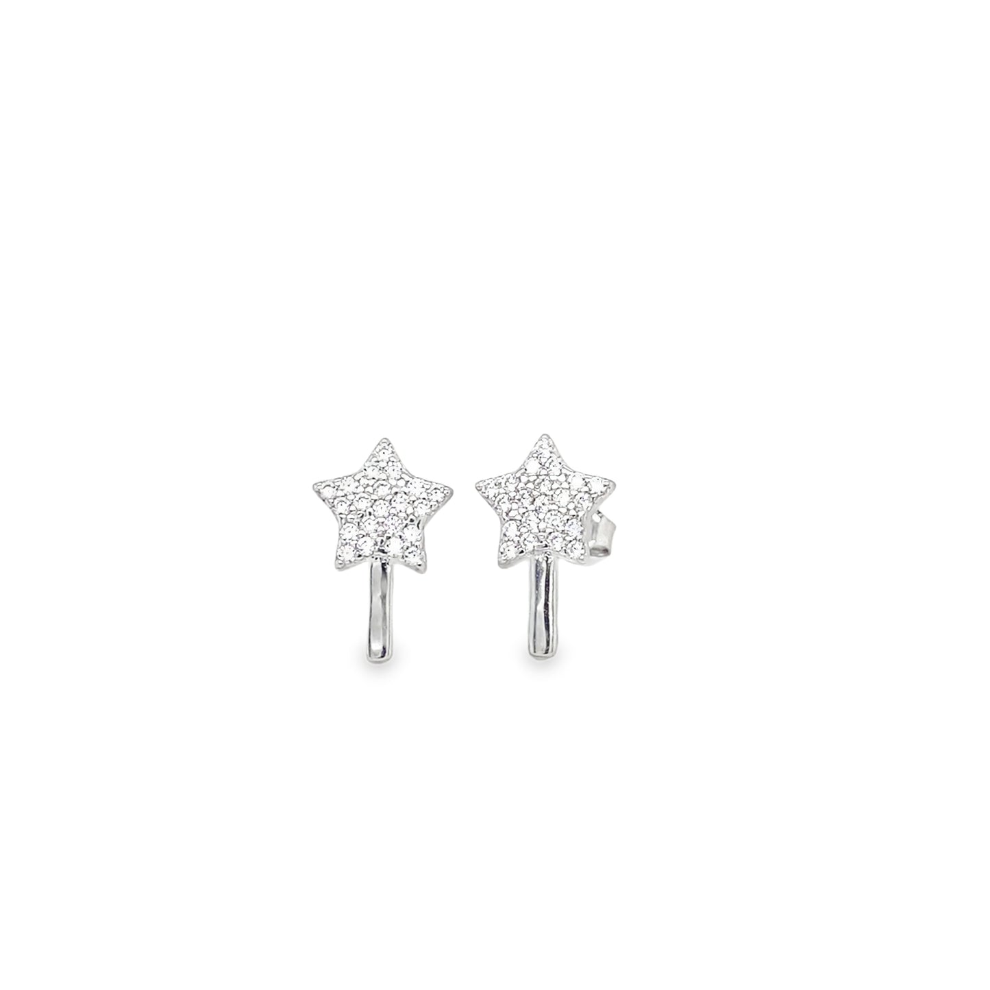 Sterling Silver Kids CZ Magic Wand Earrings