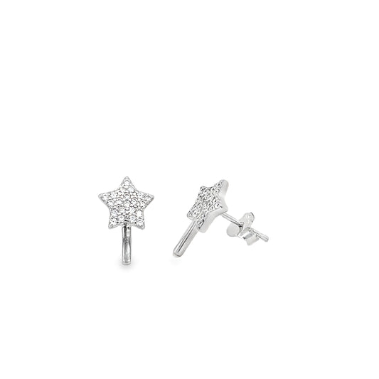 Sterling Silver Kids CZ Magic Wand Earrings