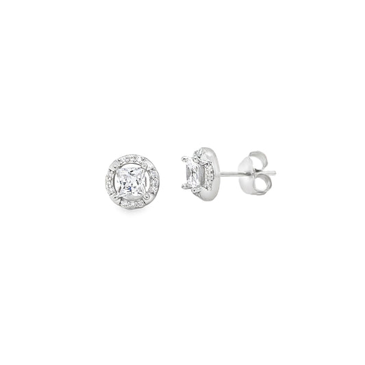 Sterling Silver CZ Square Centre Stone With Round Halo