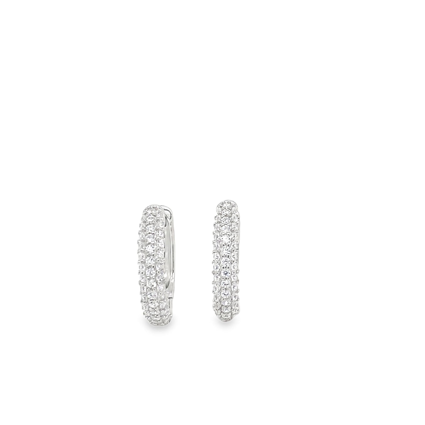 Sterling Silver CZ Pave 15mm Hoop Earrings