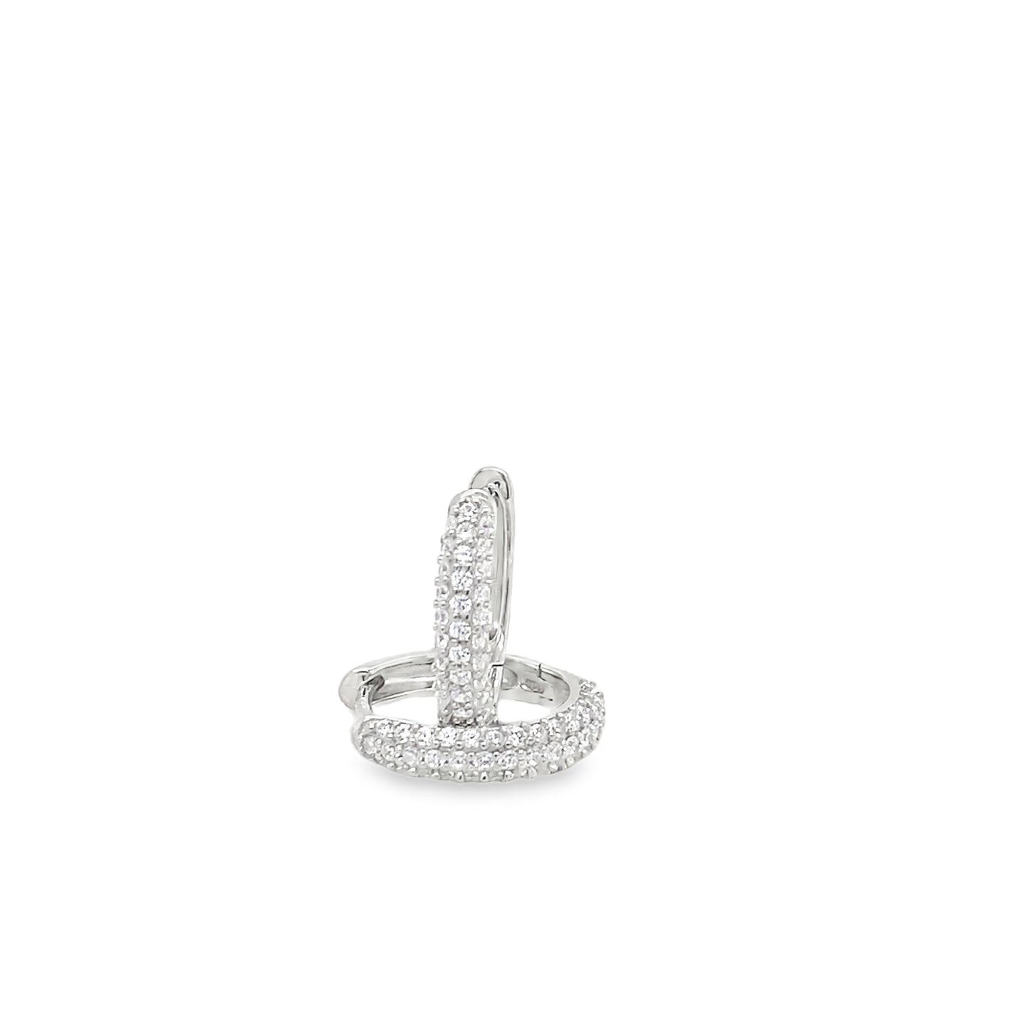 Sterling Silver CZ Pave 15mm Hoop Earrings