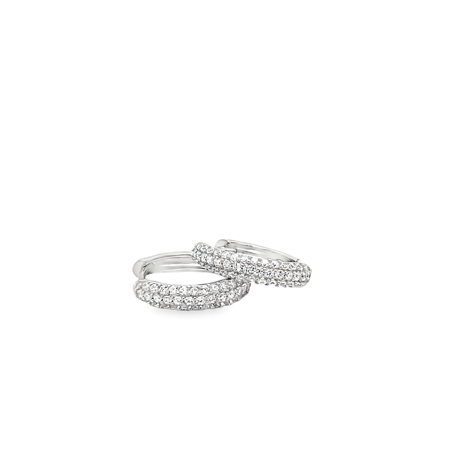 Sterling Silver CZ Pave 15mm Hoop Earrings