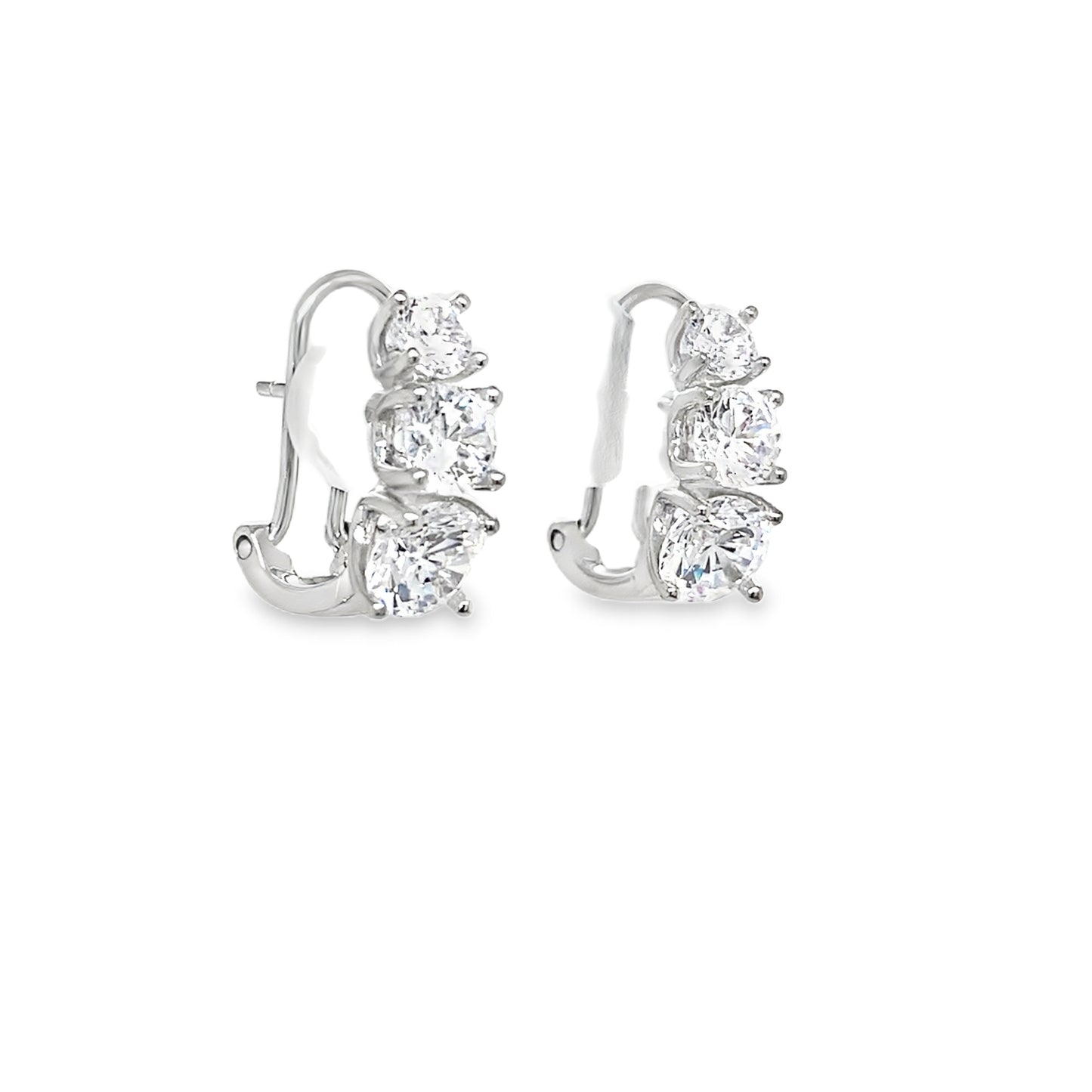Sterling Silver CZ 3 Stone Drop Earring