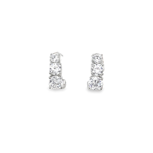 Sterling Silver CZ 3 Stone Drop Earring