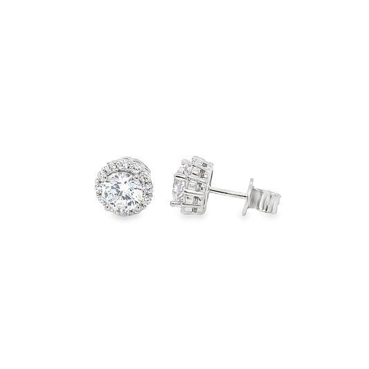 Sterling Silver Round CZ Halo Earring