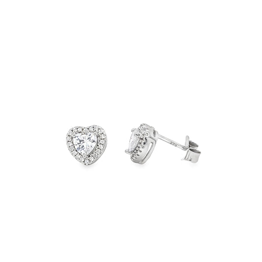 Sterling Silver CZ Heart Halo Earring