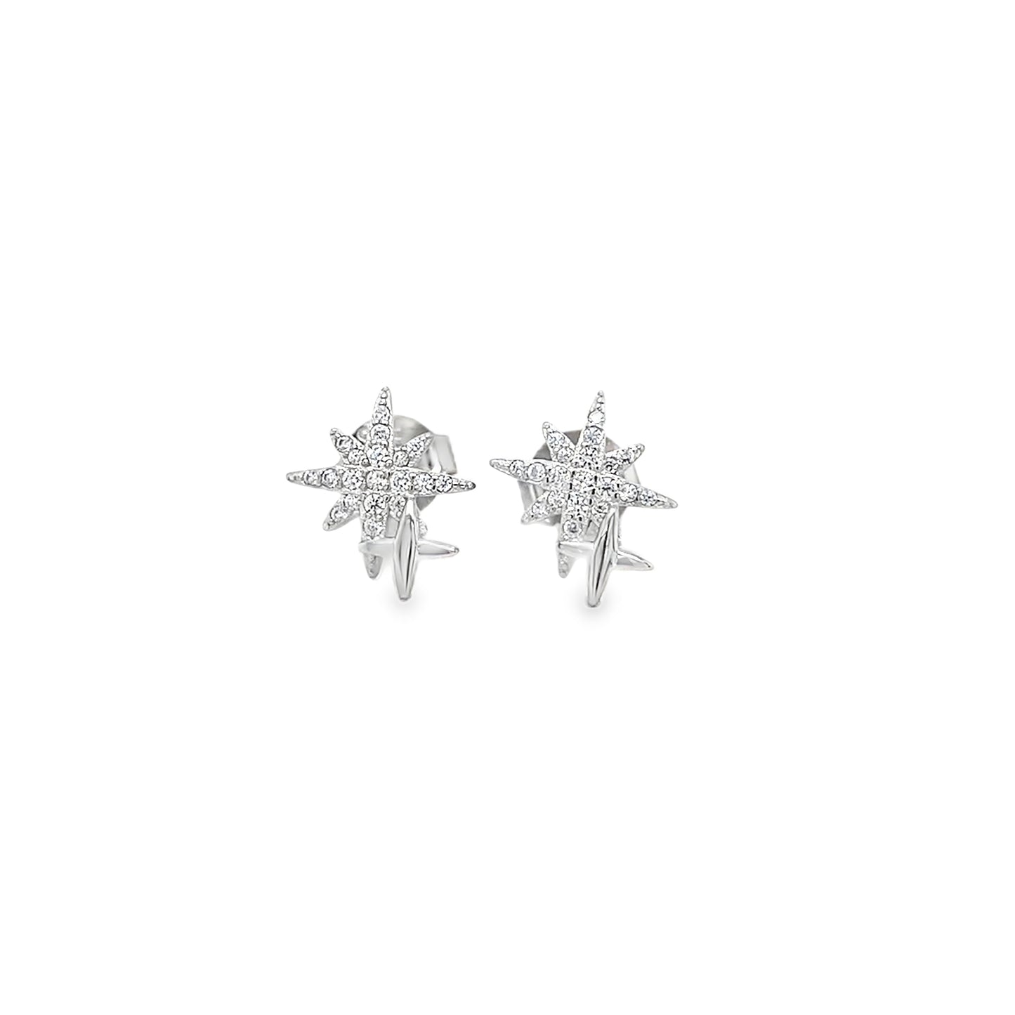 Sterling Silver CZ Double Star Earrings