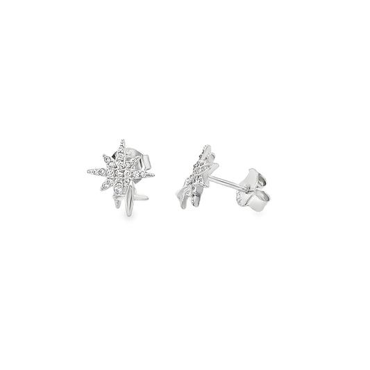 Sterling Silver CZ Double Star Earrings