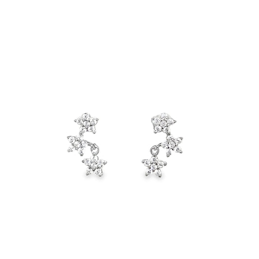 Sterling Silver CZ Flower Climber Earring