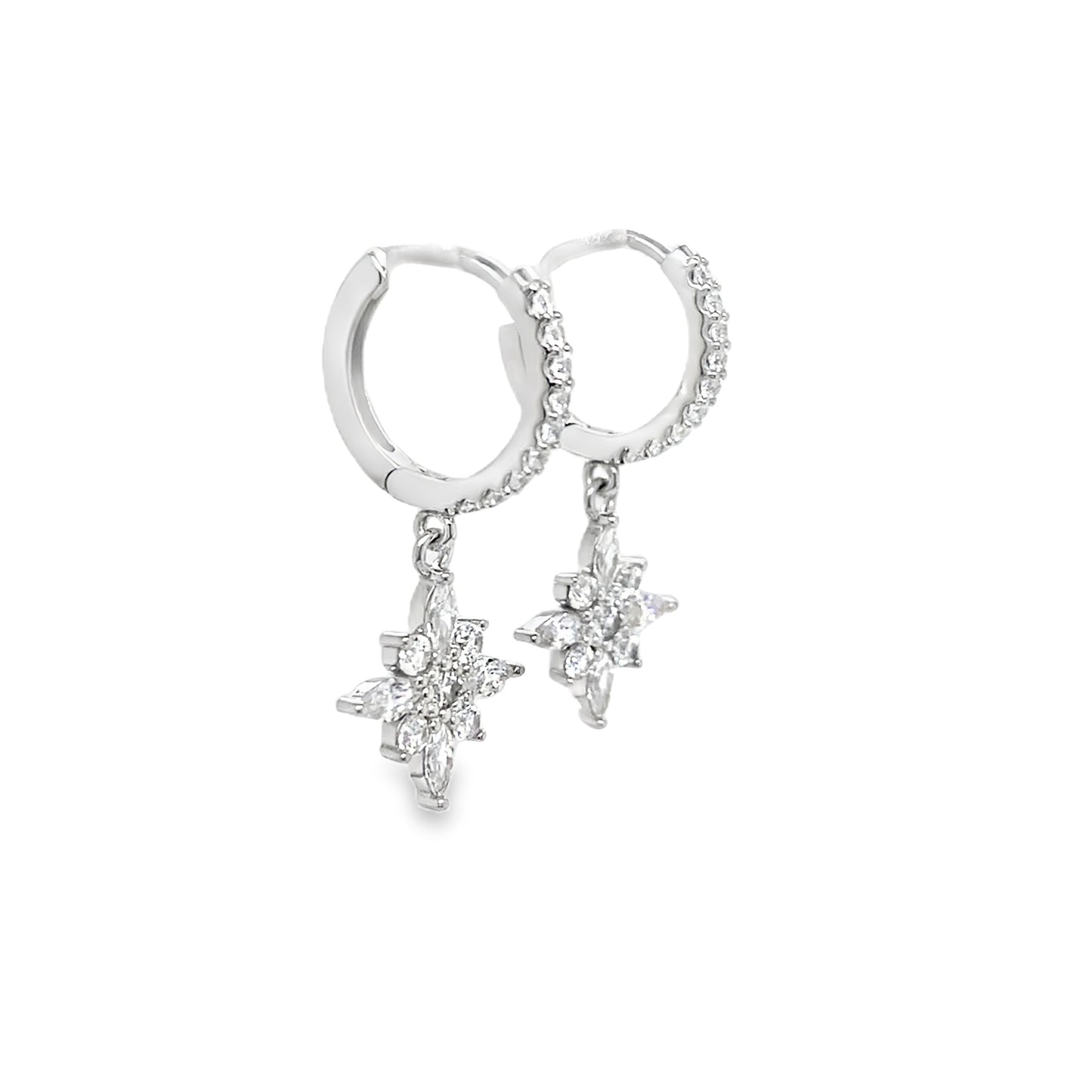 Sterling Silver CZ Drop Star Huggie Earring