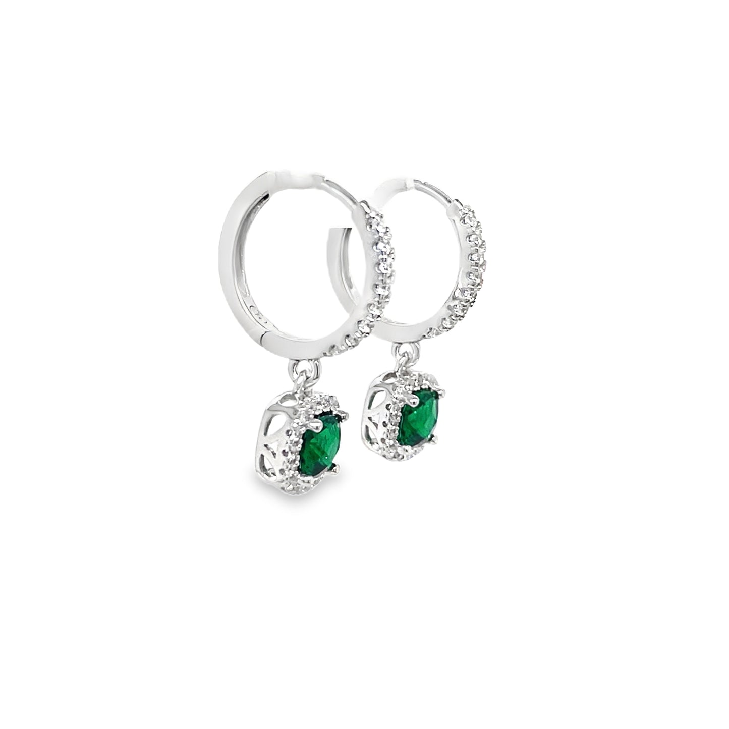 Sterling Silver CZ Green Halo Hoop Earring
