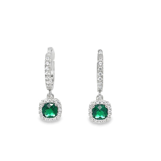 Sterling Silver CZ Green Halo Hoop Earring