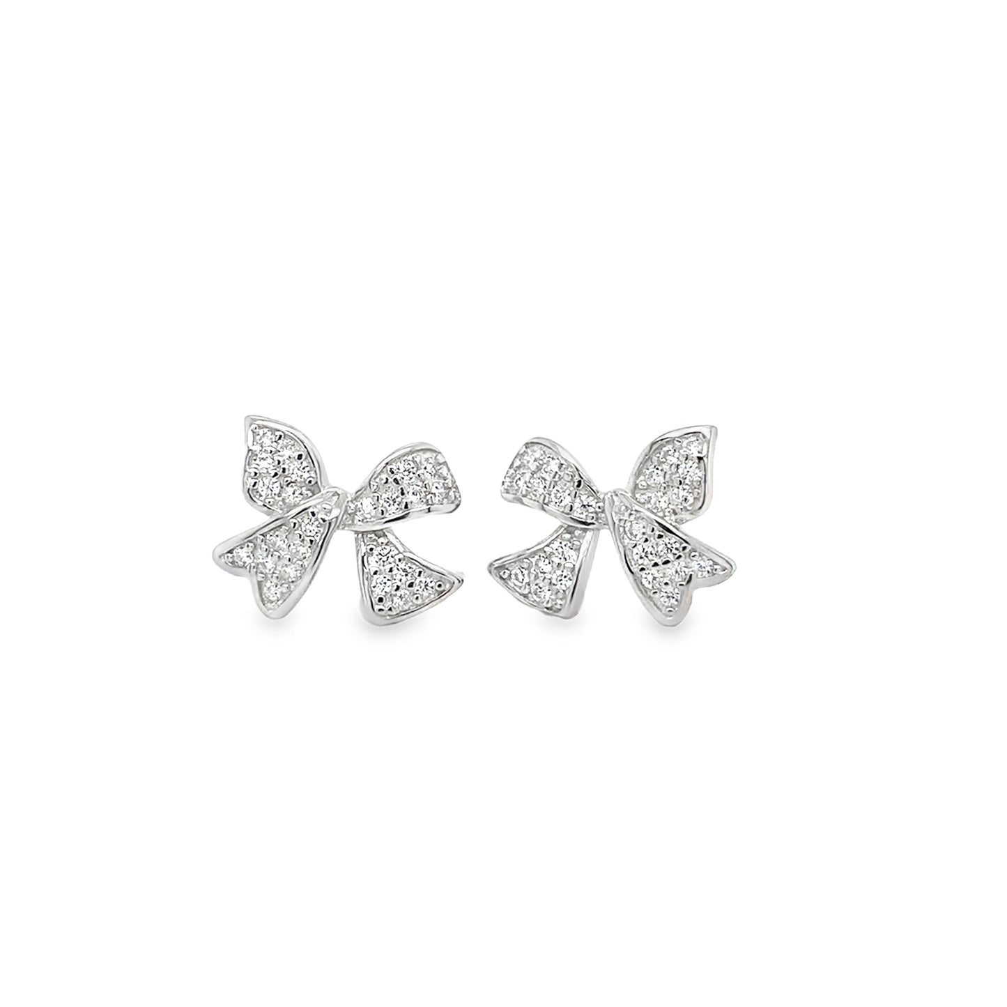 Sterling Silver CZ Pave Bow Earrings