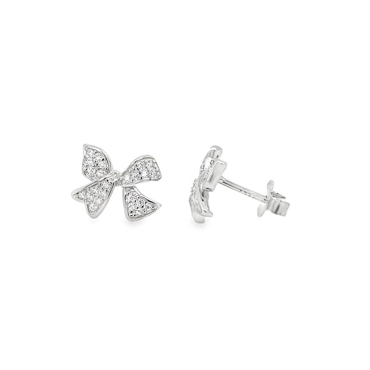 Sterling Silver CZ Pave Bow Earrings