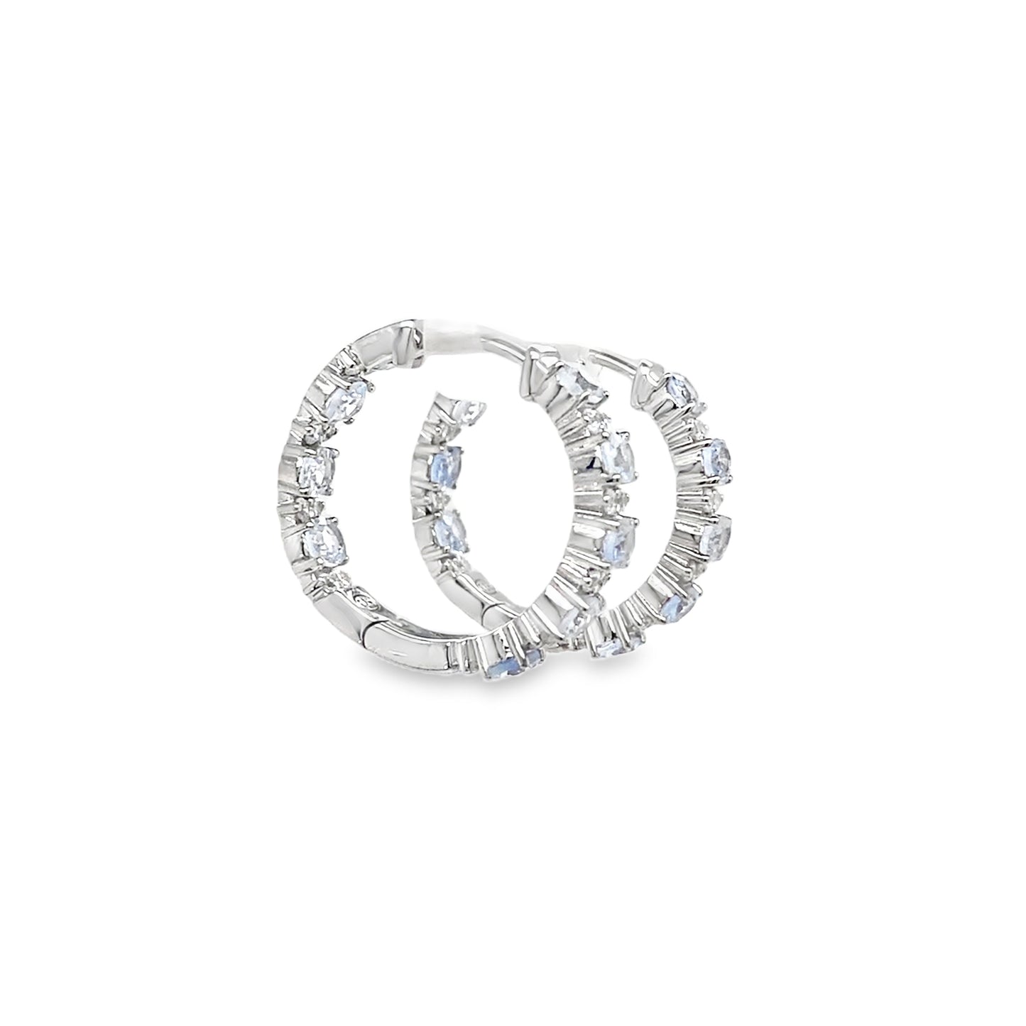 Sterling Silver CZ White & Blue Stone Set 20mm Hoop