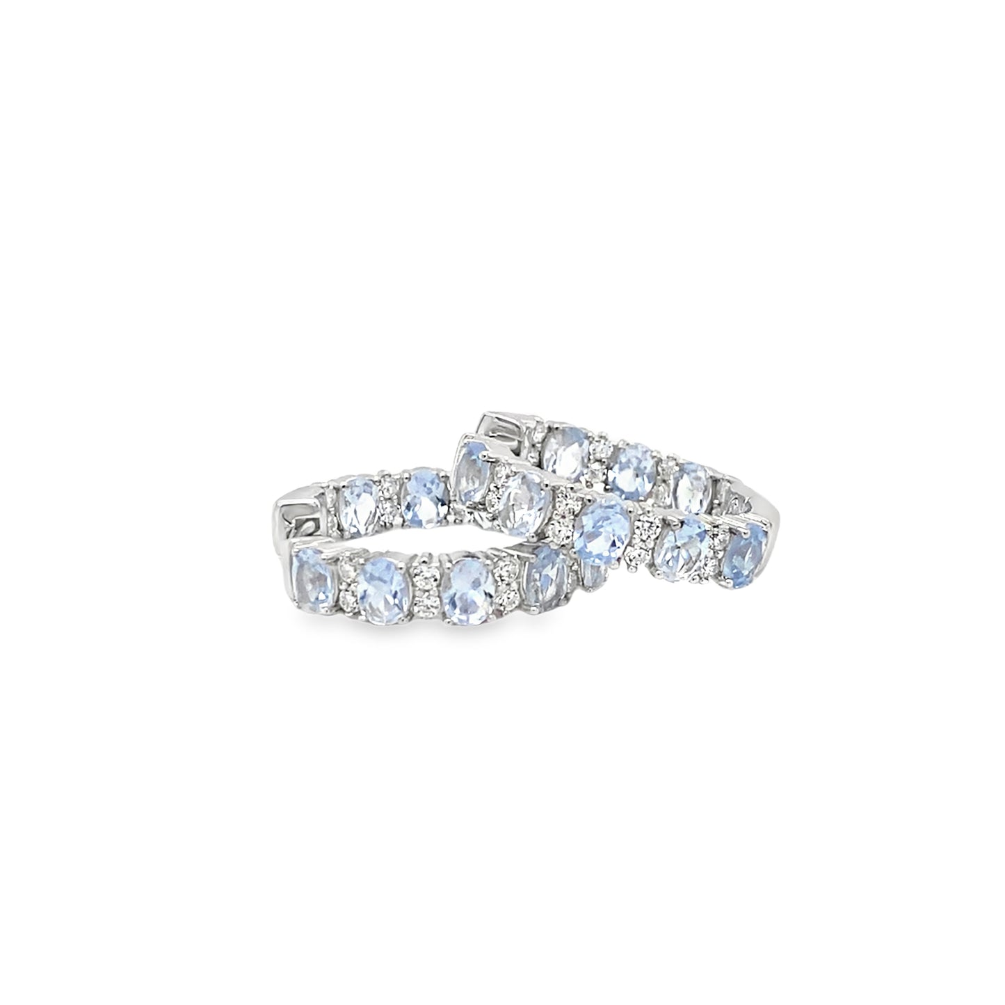 Sterling Silver CZ White & Blue Stone Set 20mm Hoop