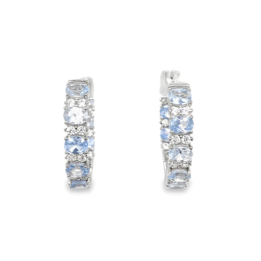Sterling Silver CZ White & Blue Stone Set 20mm Hoop
