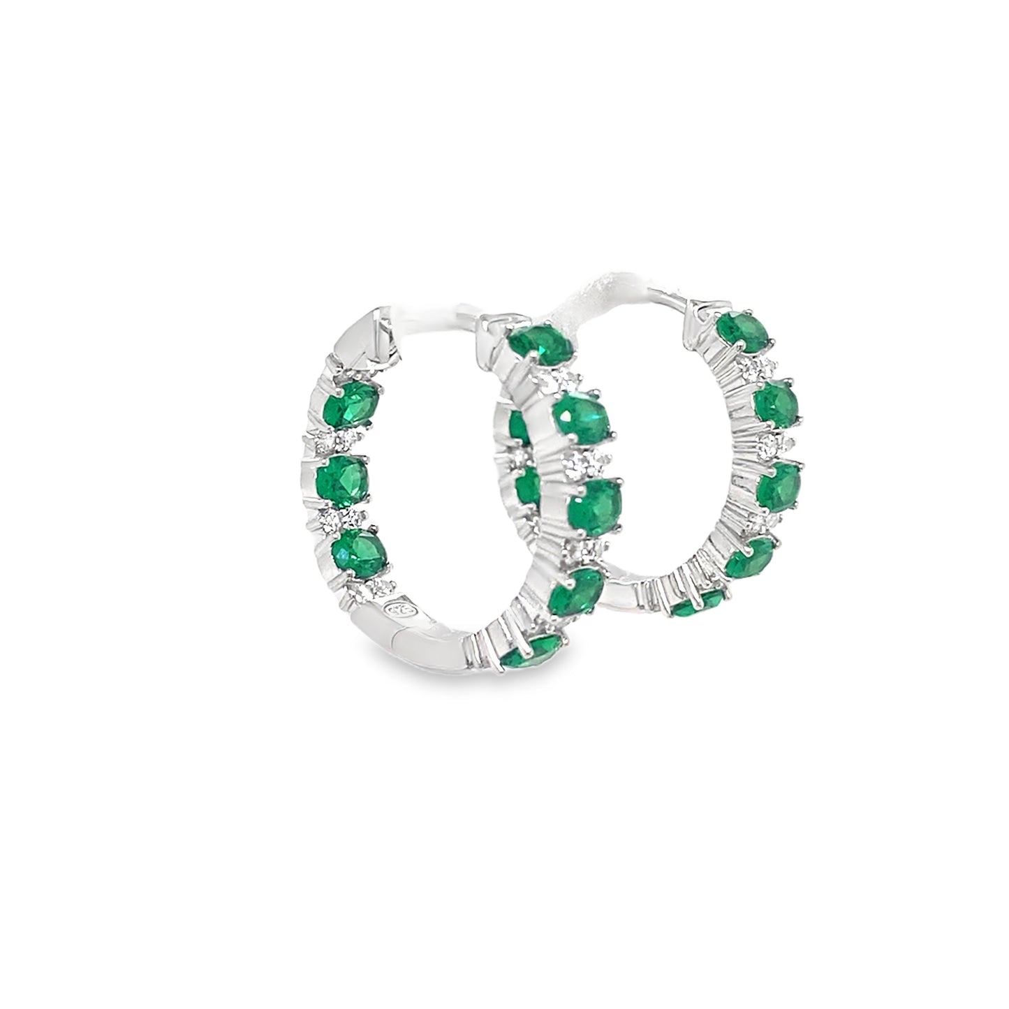 Sterling Silver CZ White & Green Stone Set 20mm Hoop