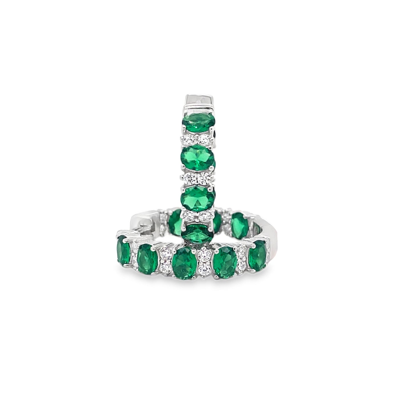 Sterling Silver CZ White & Green Stone Set 20mm Hoop