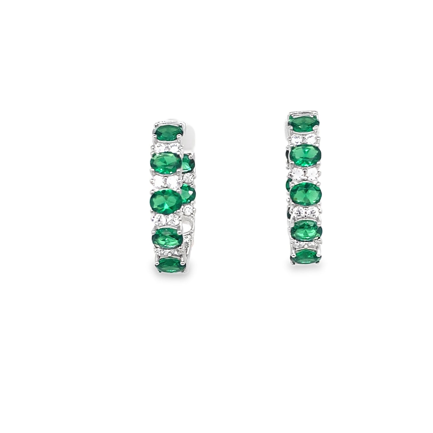 Sterling Silver CZ White & Green Stone Set 20mm Hoop