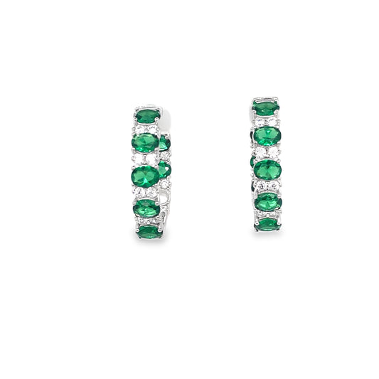 Sterling Silver CZ White & Green Stone Set 20mm Hoop